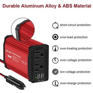 Red GELOO 300W Power Inverter DC 12V to 110V AC Car Inverter SGR-NX3011SK-6 NIB
